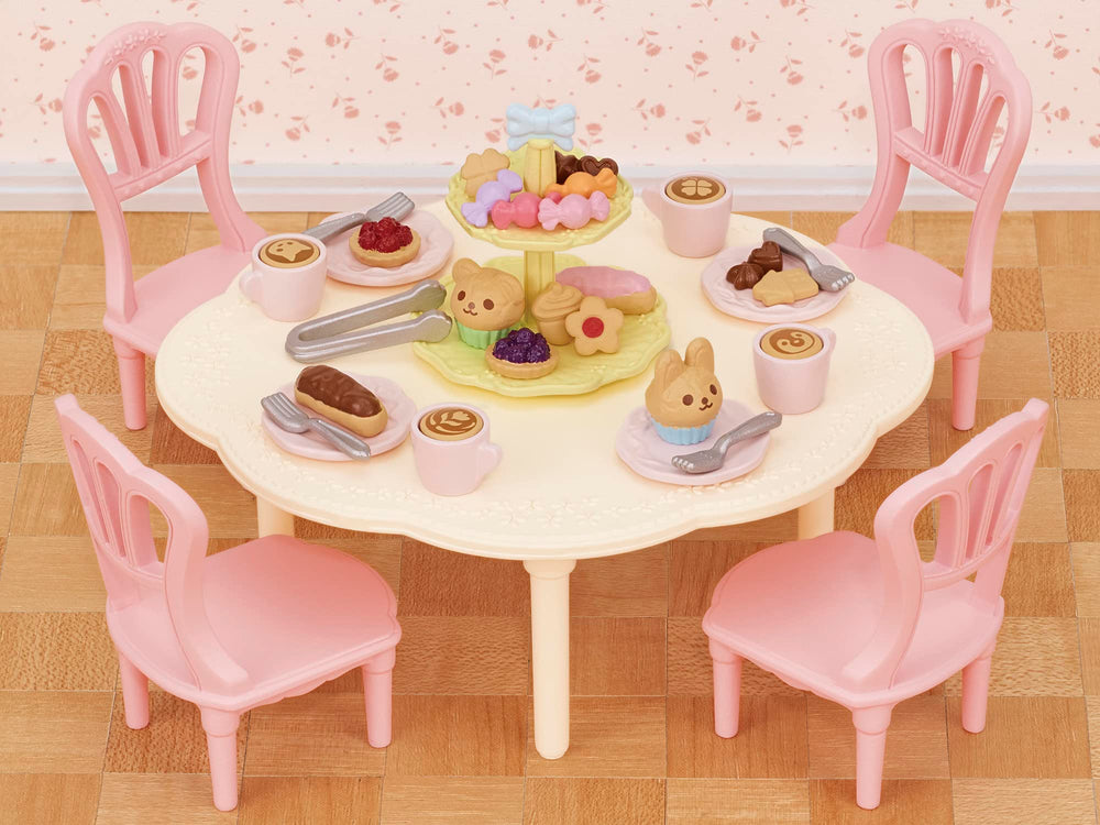 Epoch Sylvanian Families sweets party set plates and forks complete dining setup.
