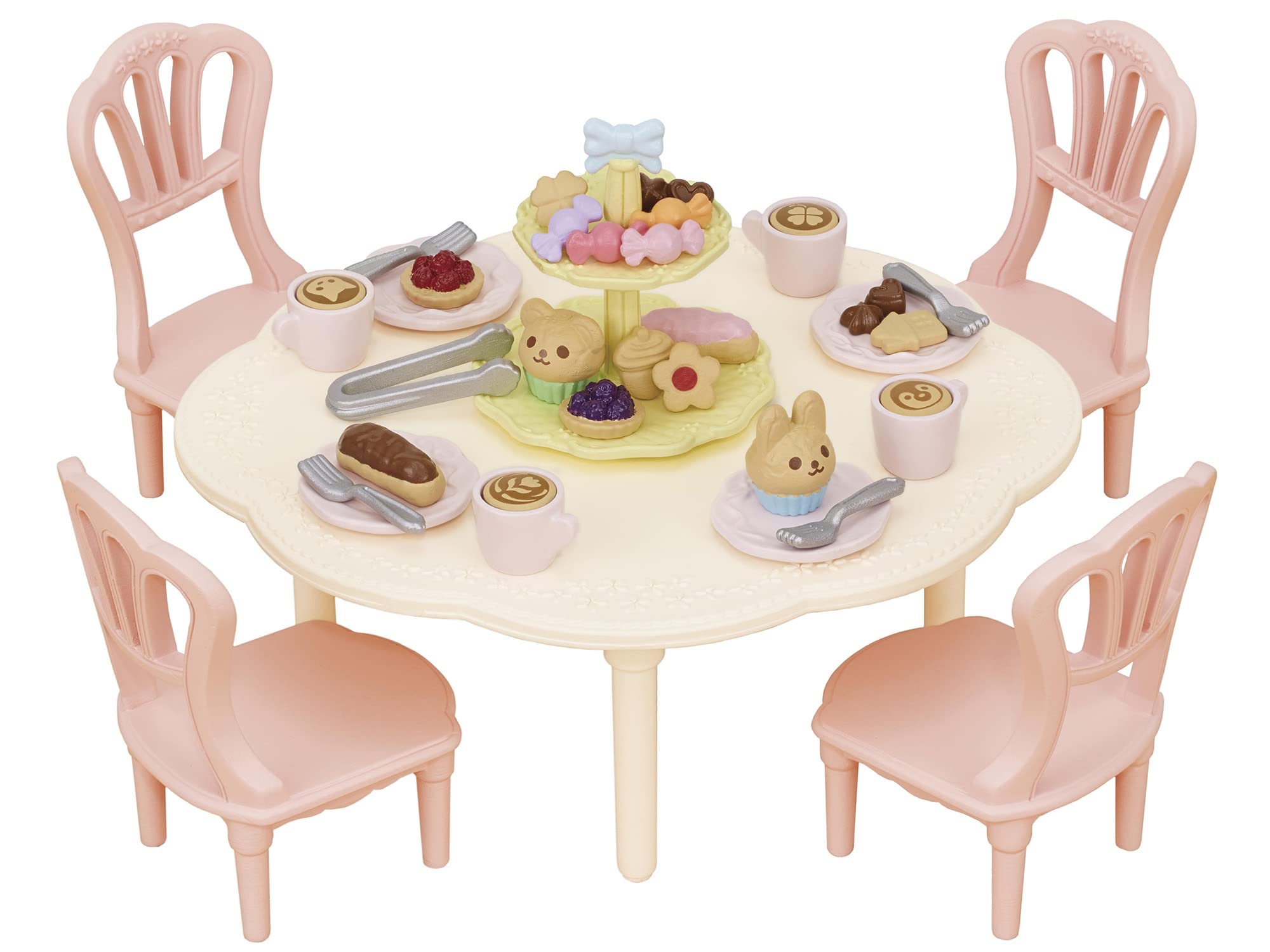 Epoch Sylvanian Families sweets party set table display for cozy doll dining scenes.