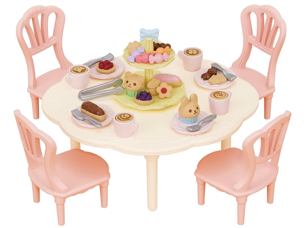 Epoch Sylvanian Families sweets party set table display for cozy doll dining scenes.