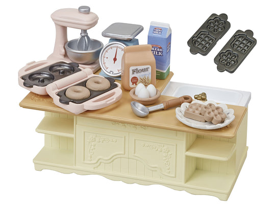 Epoch Sylvanian Islands Kitchen main view highlights interactive island for imaginative play