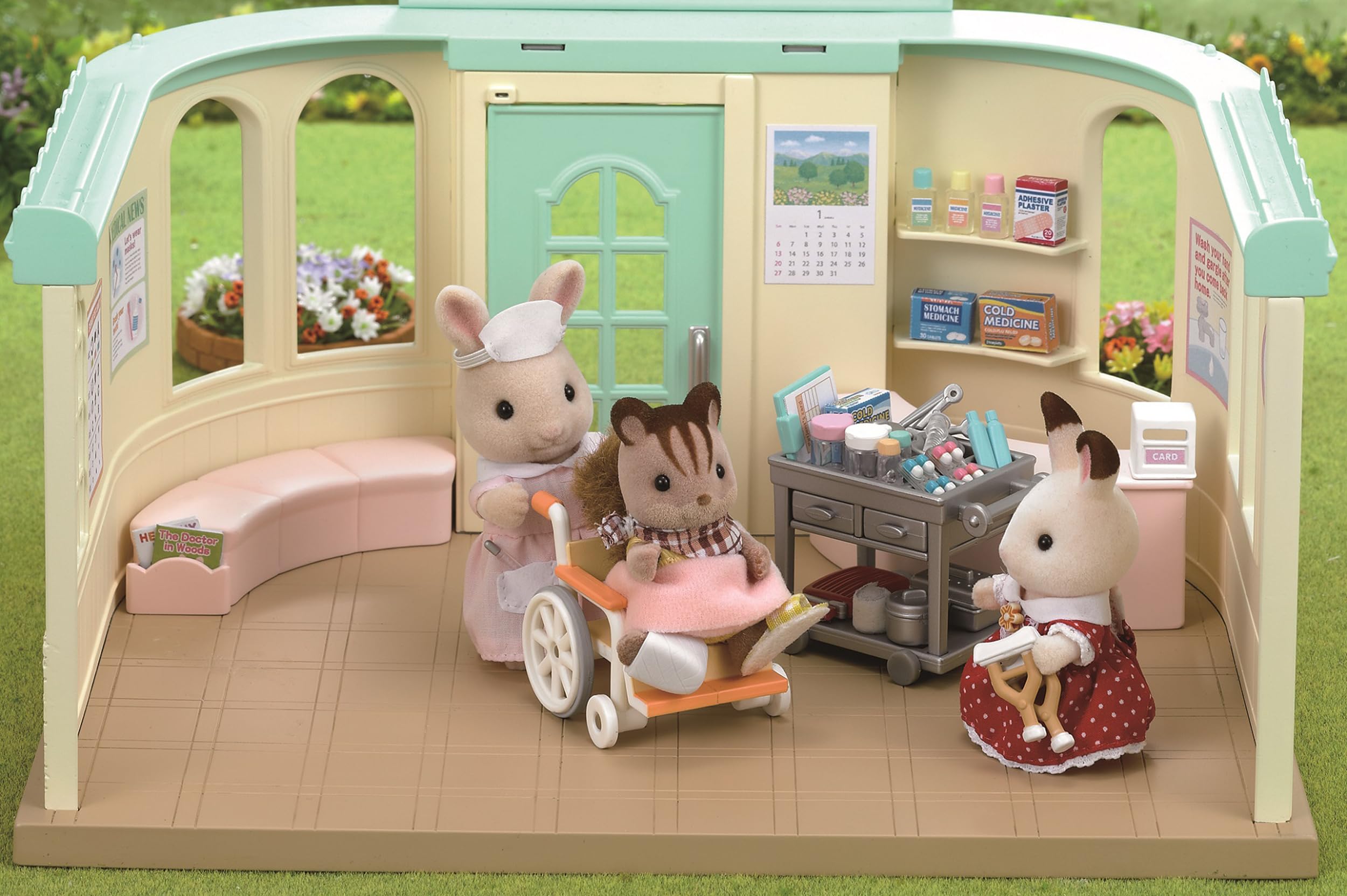 Epoch Sylvanian nurse set on a mini display for collection and shelf display.