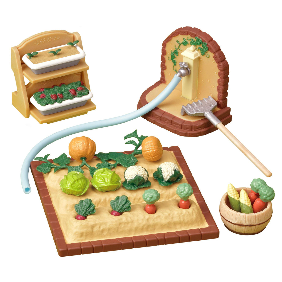 Epoch Sylvanian Families Vegetable Gardening Set front view, ideal for imaginative play