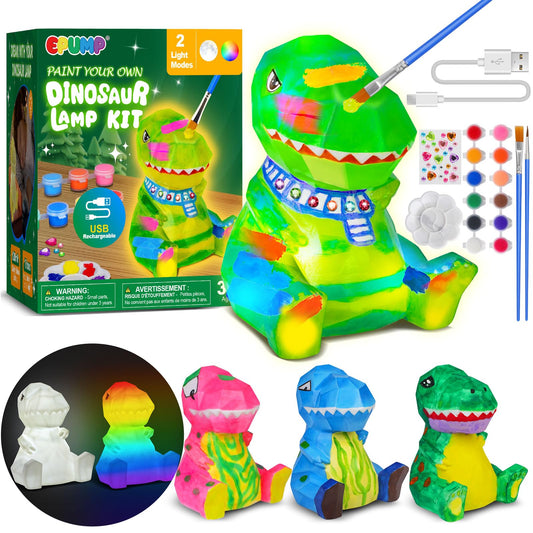 EPUMP Paint Your Own Dinosaur Lamp Kit packaging shows gift-ready presentation