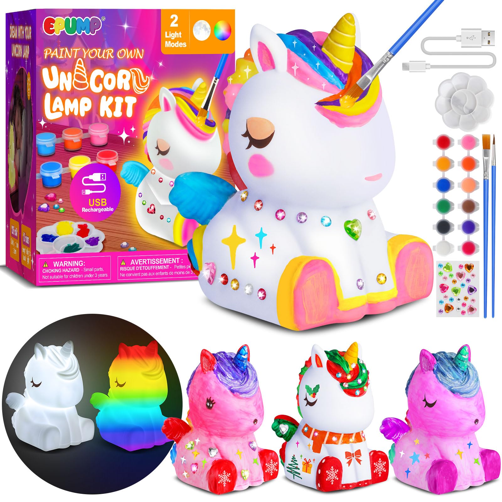 EPUMP Paint Your Own Unicorn Lamp Kit painting session with vibrant paints