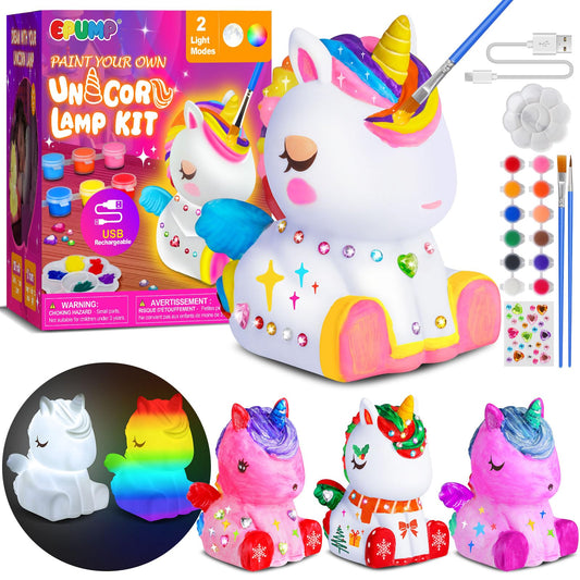 EPUMP Paint Your Own Unicorn Lamp Kit painting session with vibrant paints