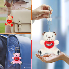 Equsion bear detail shows red heart accent for visual appeal