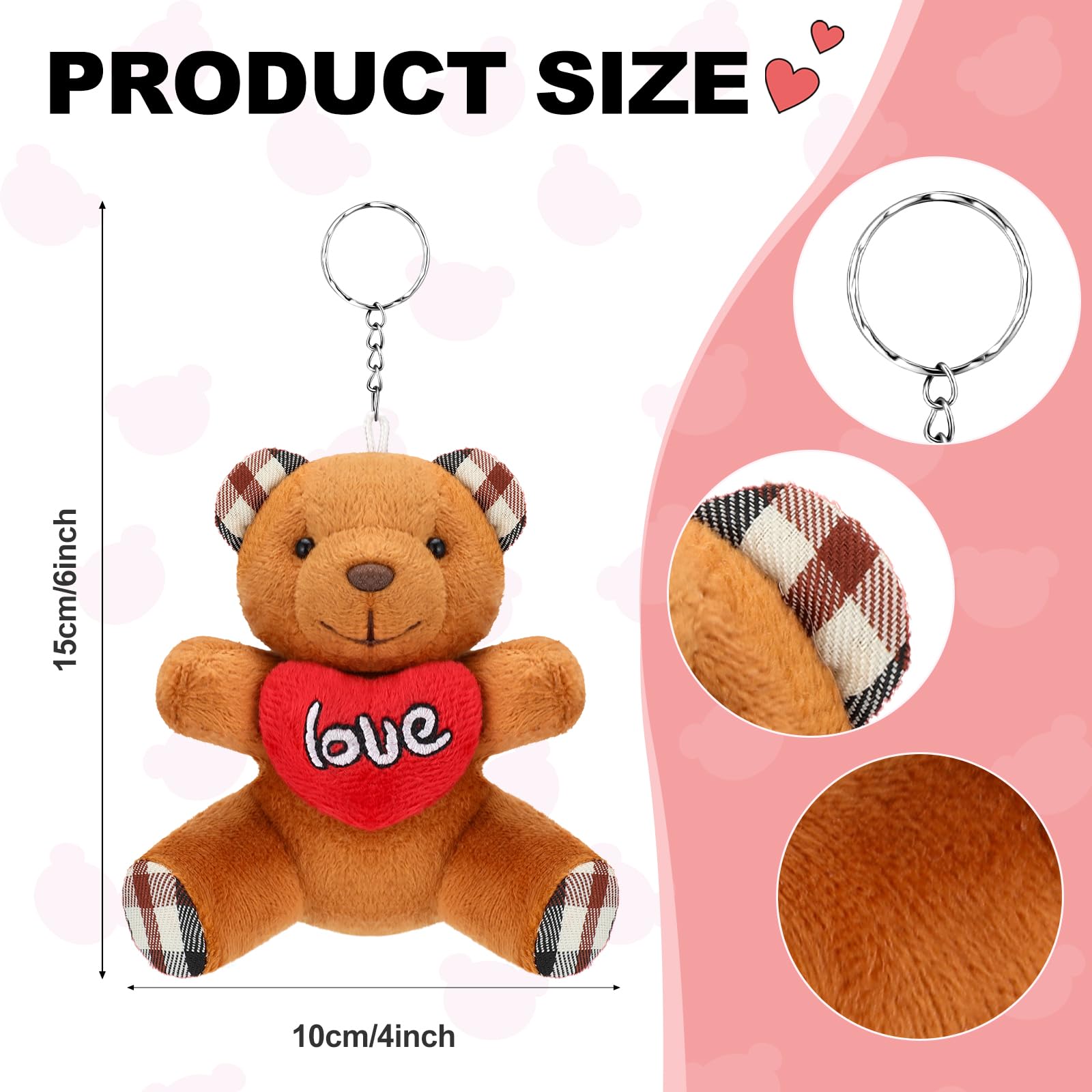 Equsion plush bear keychain with red heart embellishment for gifting
