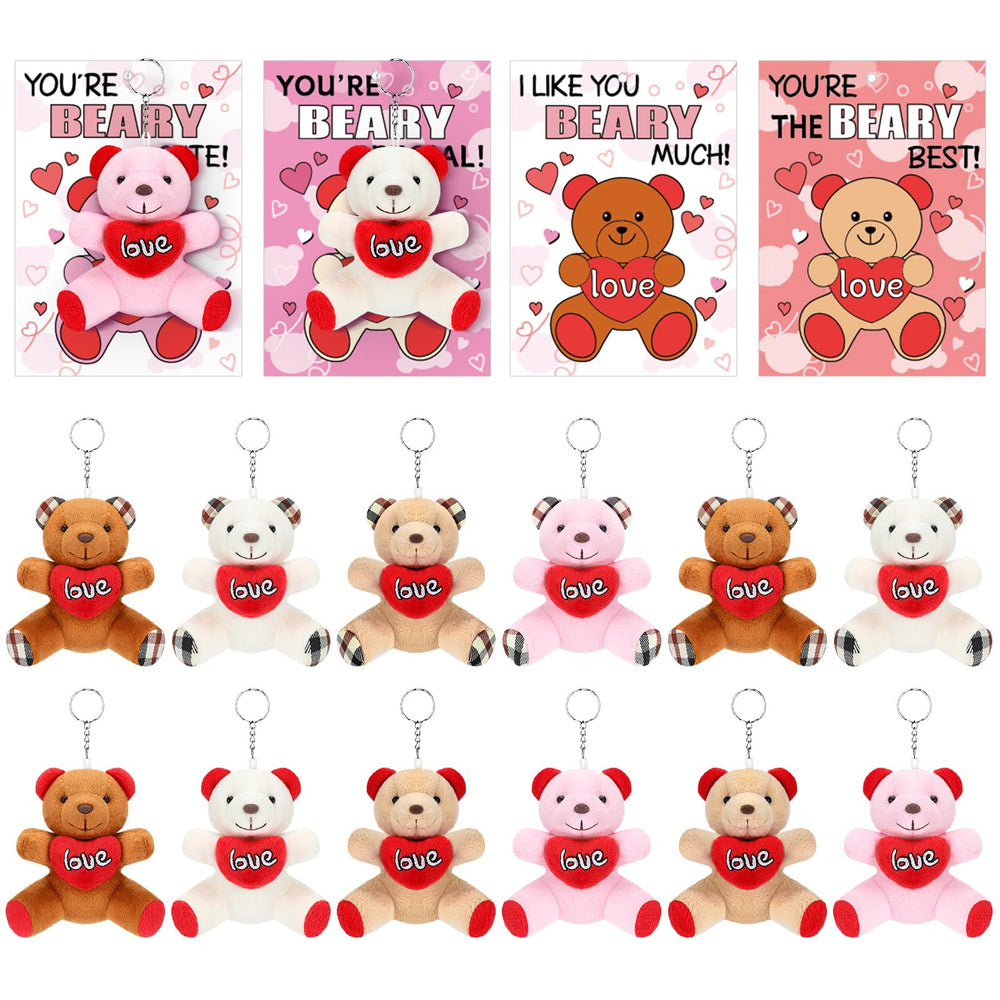 Equsion valentines gift set with cards and bear keychains for classroom exchanges