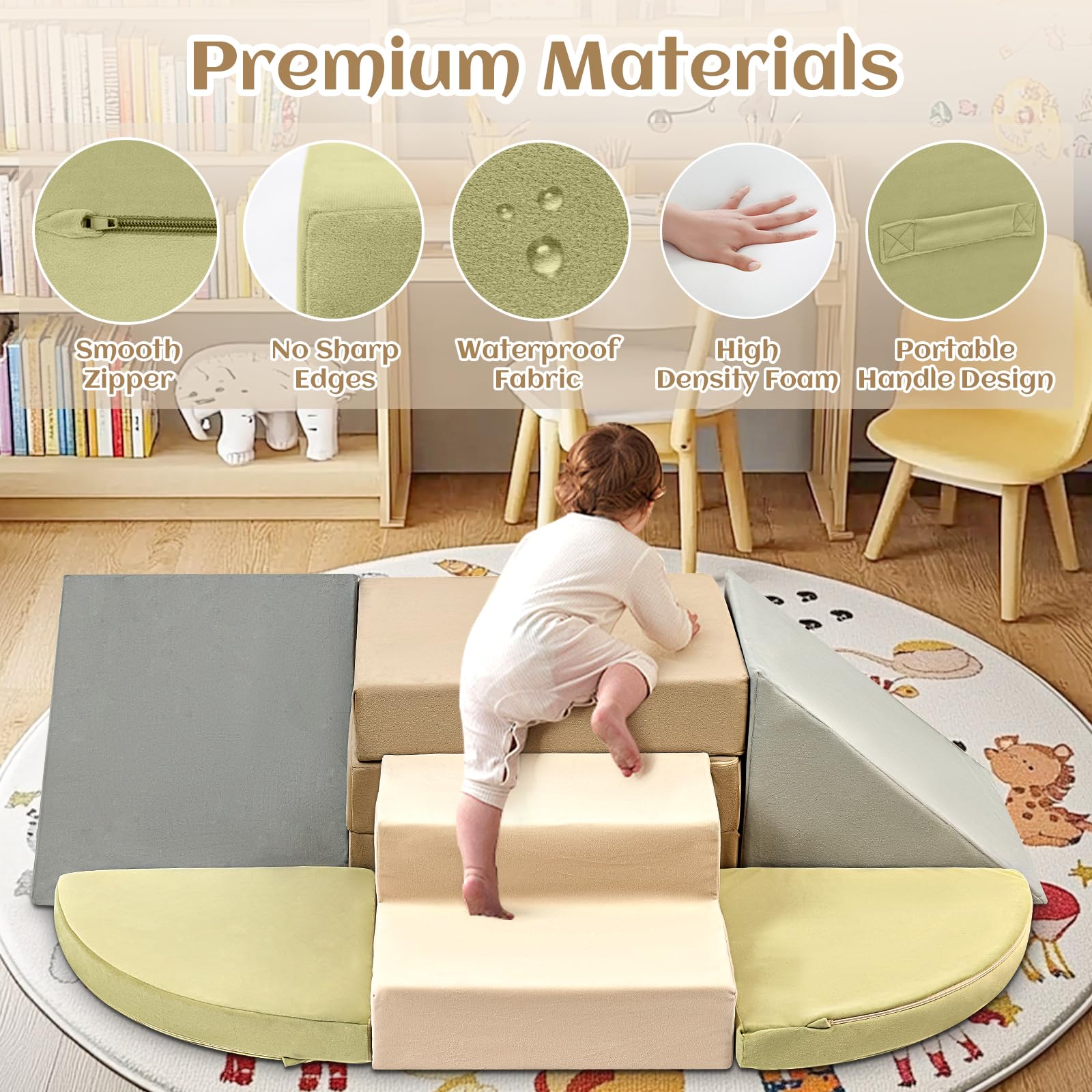 Erament soft-play semicircles promoting stacking and balance