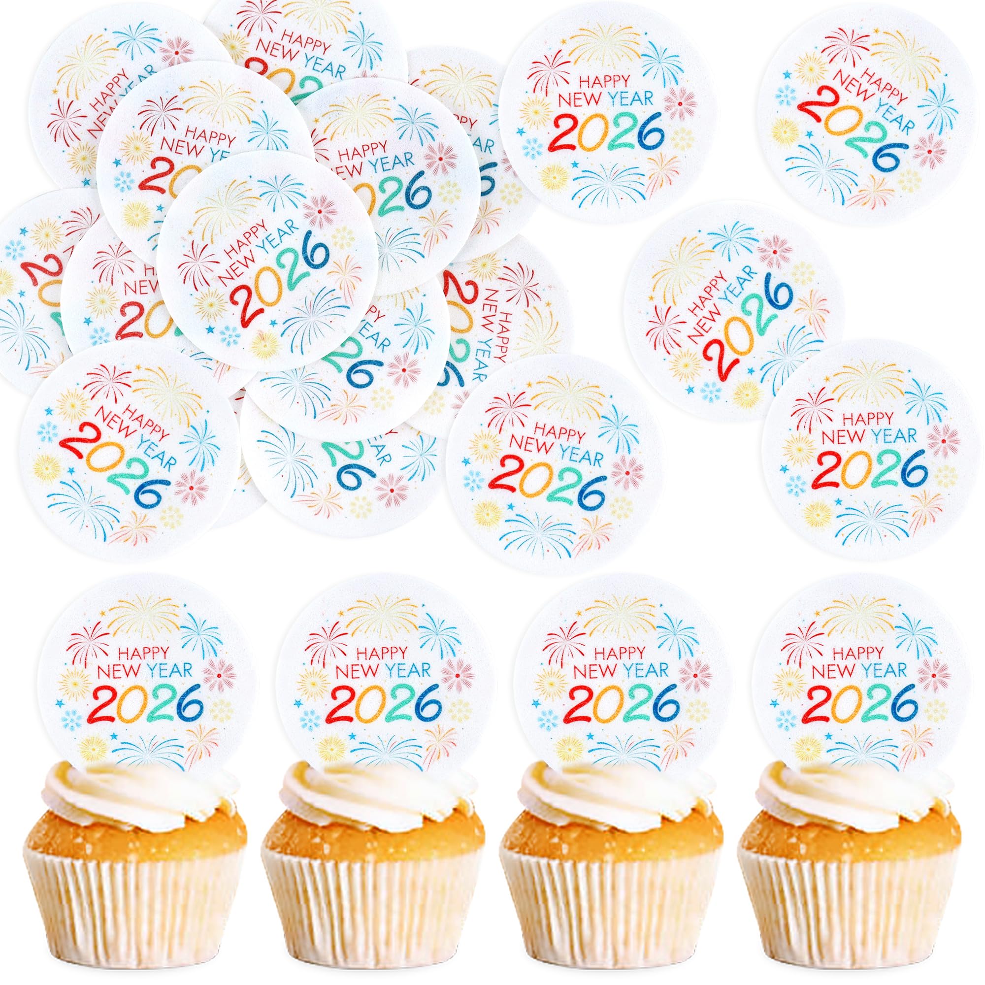 Ercadio 48-piece toppers with fireworks design for New Year desserts.