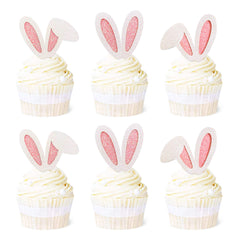 Ercadio Easter bunny ear cupcake topper with glitter pink accents for decorative desserts