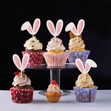 Ercadio glitter rabbit ear toppers bring a playful Easter vibe to desserts