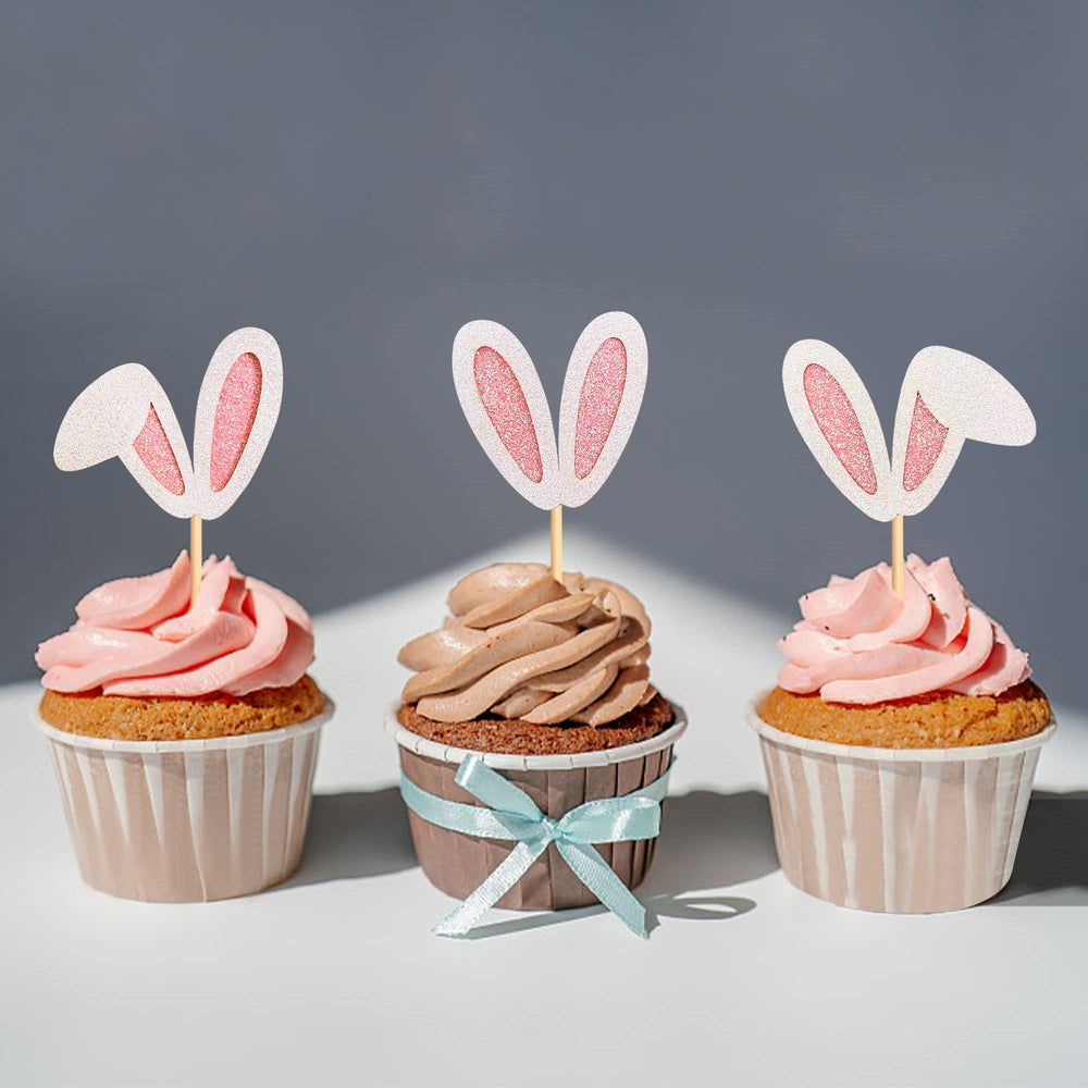 Ercadio 24-pack bunny ear toppers suitable for cupcakes, ice cream, and fruit