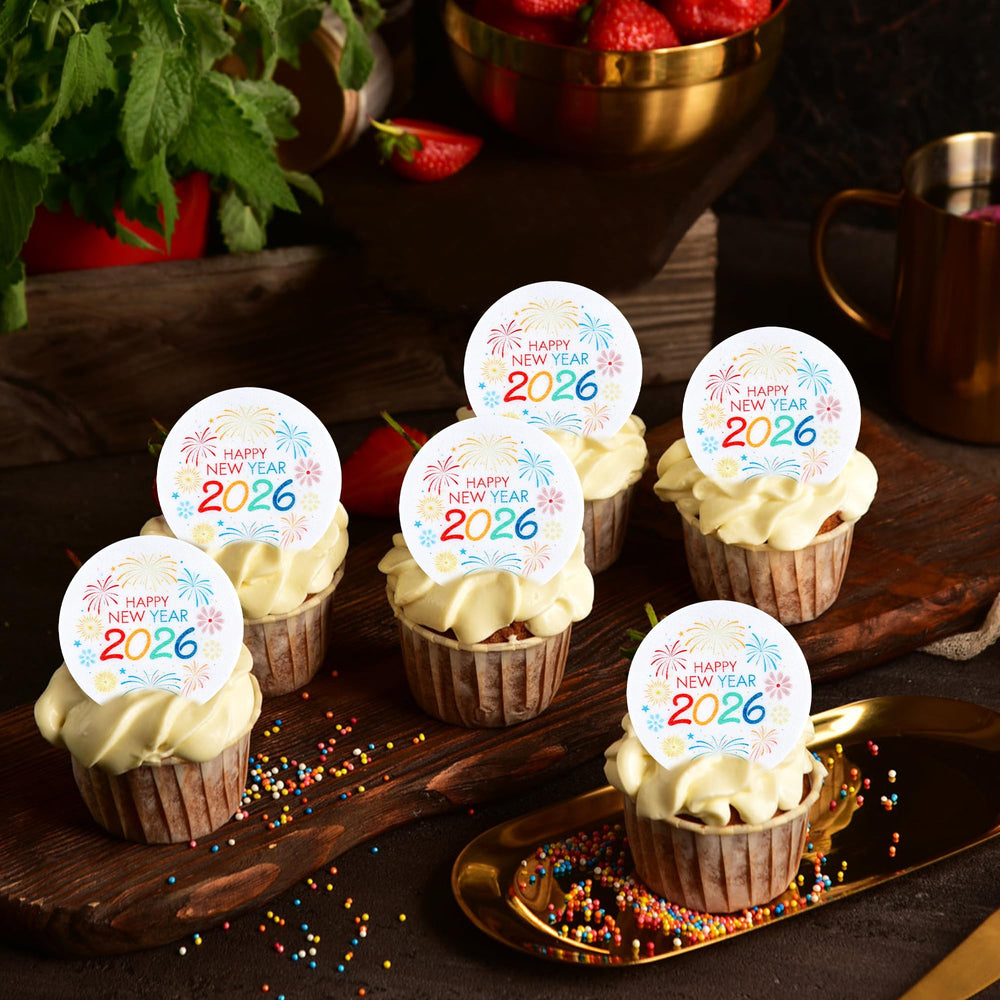 Ercadio firework cupcake toppers add festive flair to desserts.