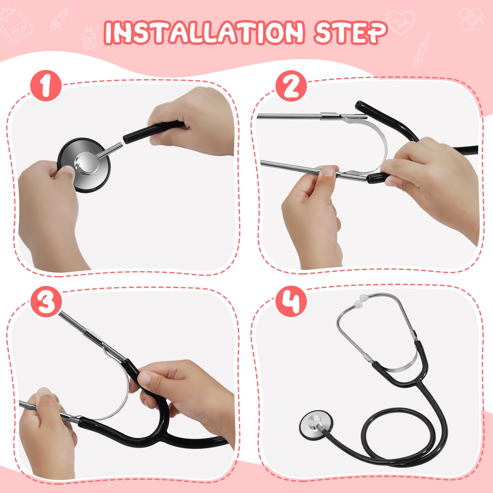ERDOGLY pink hospital-theme setup with stethoscope for dress-up play and role-play.