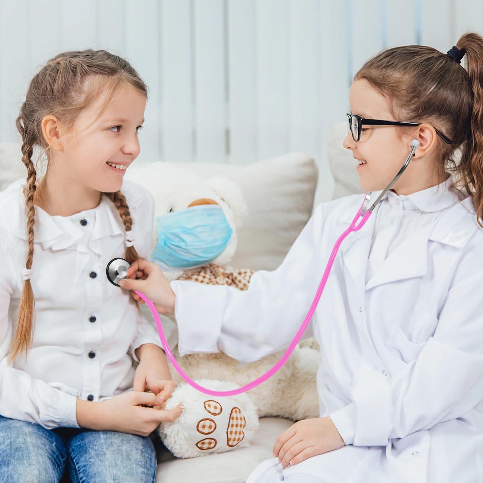ERDOGLY pink stethoscope used in pretend play encourages imaginative doctor stories.