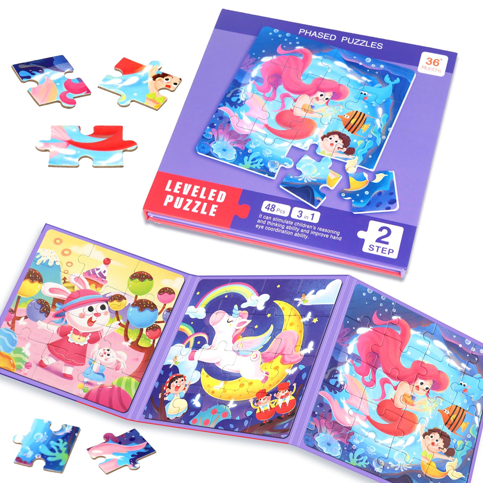 EREBADI Mermaid magnetic puzzles 3-in-1: colorful pieces click securely for focused toddler play.