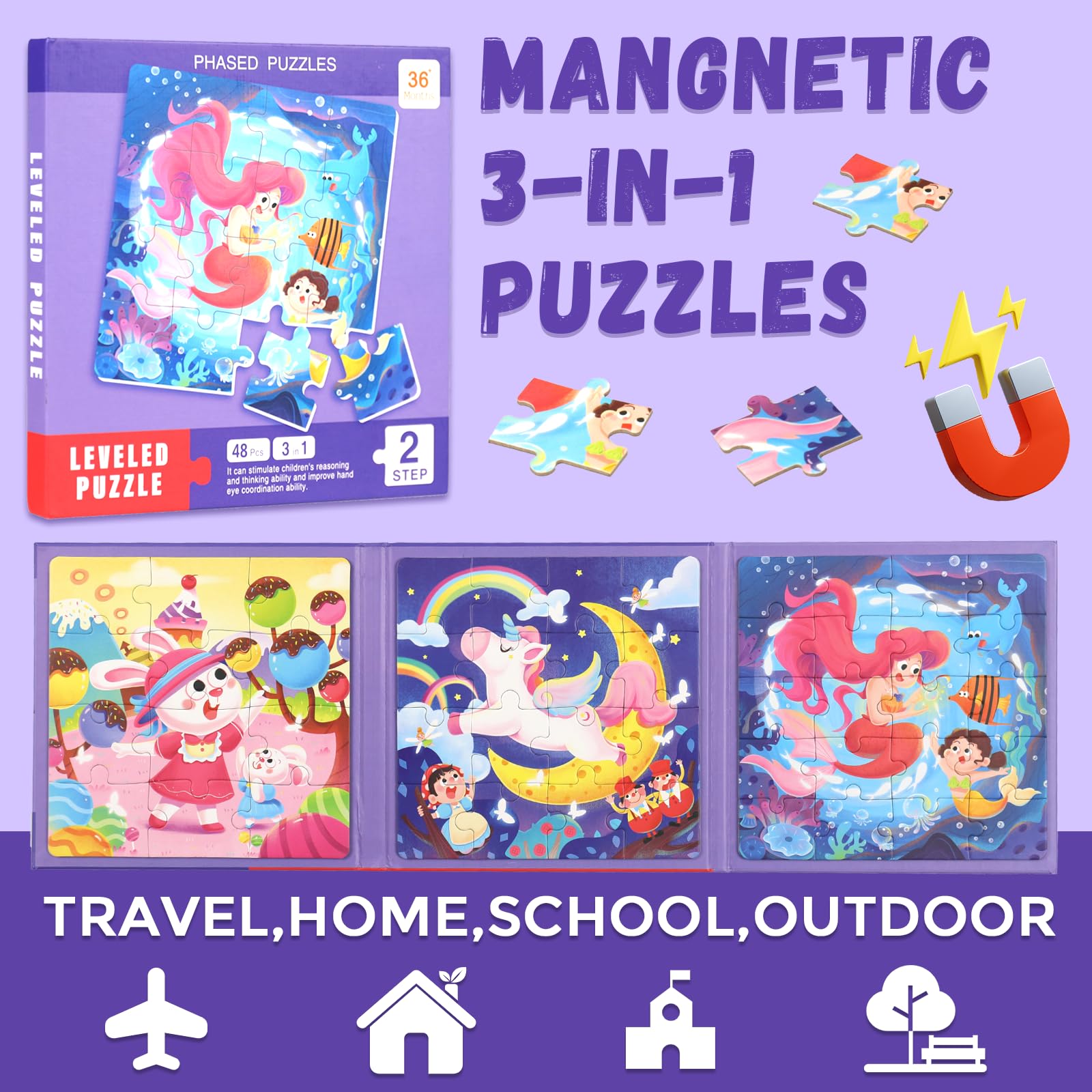 EREBADI Mermaid puzzle 12 pieces: easy start to boost early fine motor skills.
