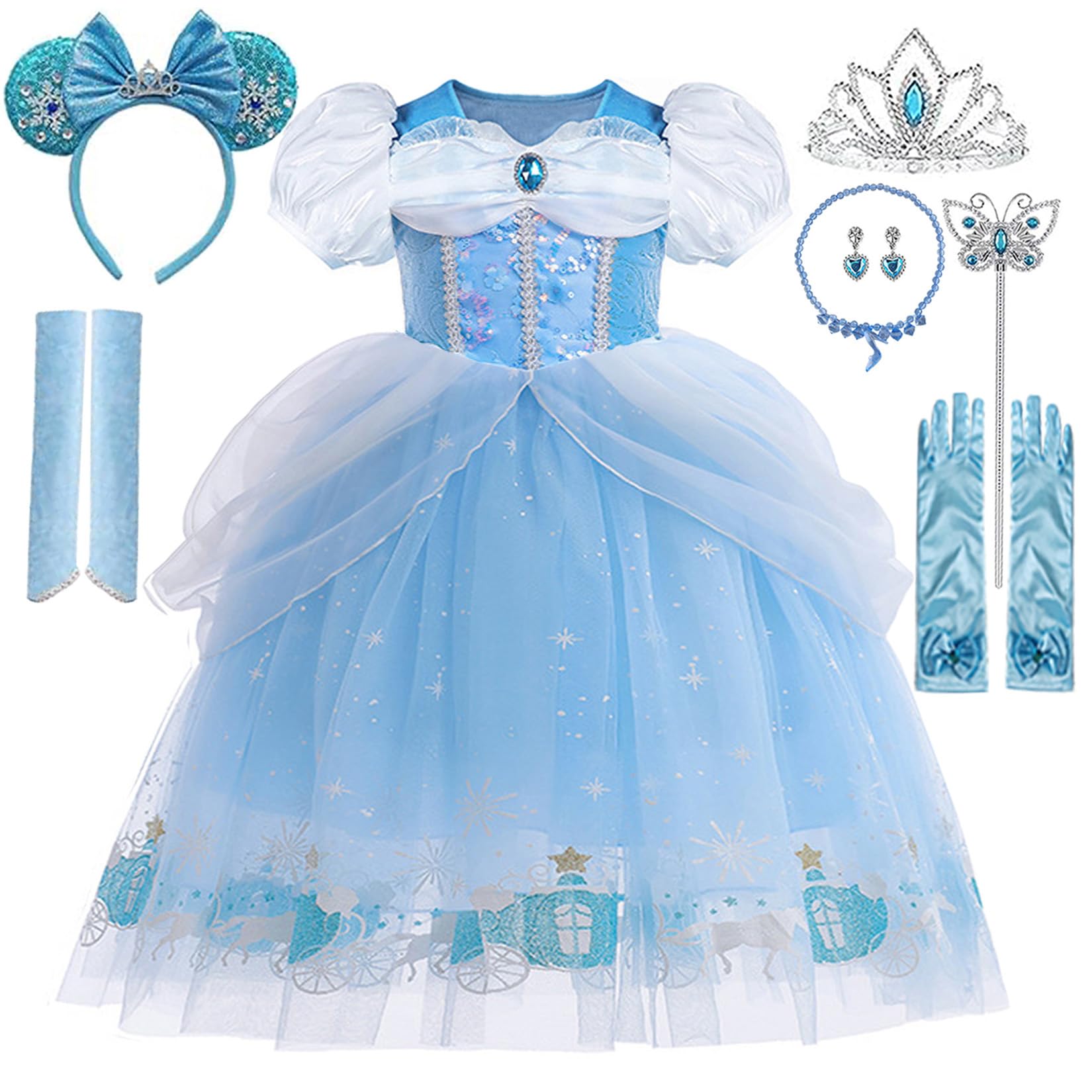 ERGO QUEEN princess dress blue with tiara for magical dress-up play