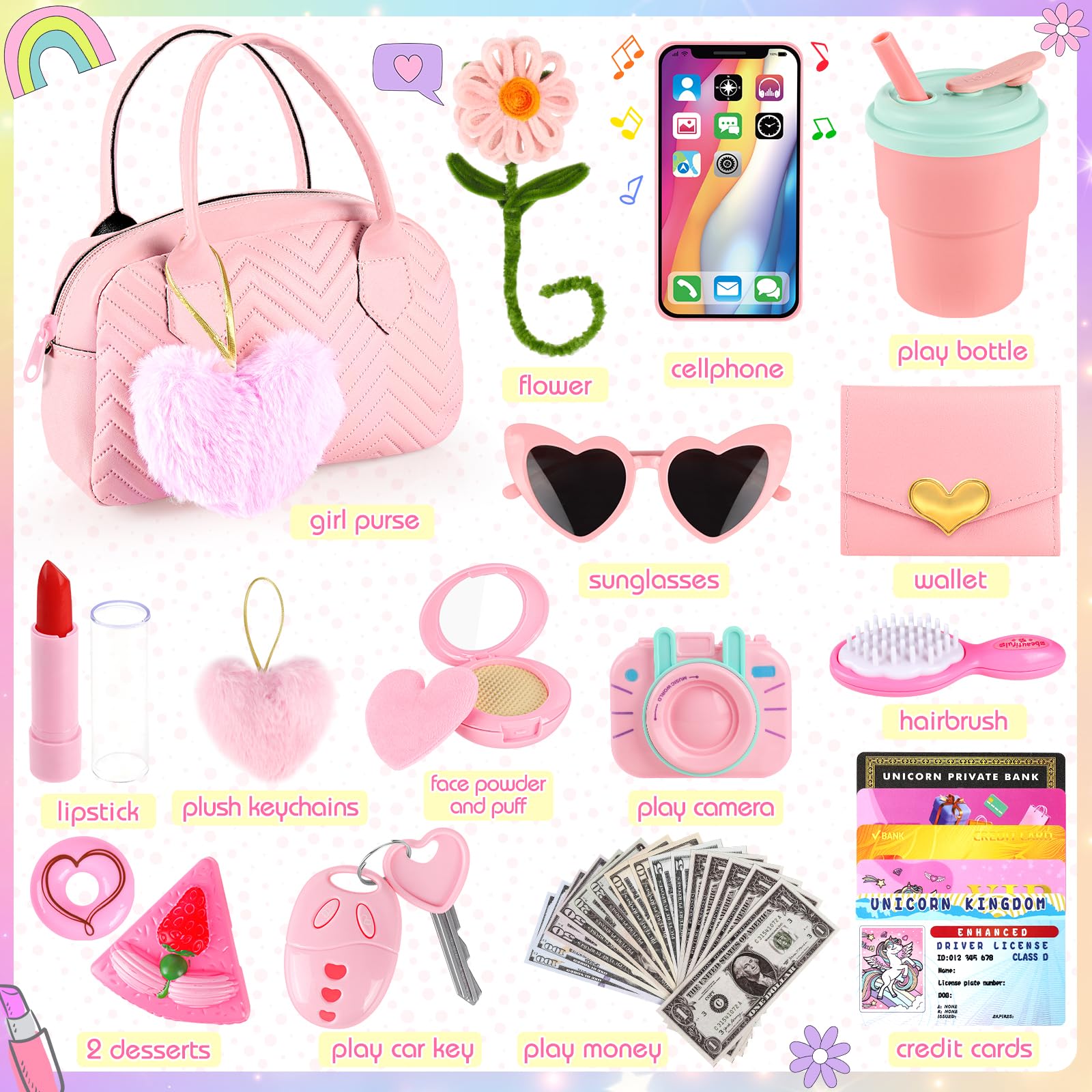 ERHAICAT Play Purse sunglasses highlight fashion-inspired pretend adventures.