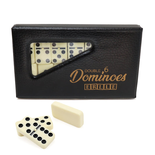 ERLLE premium double six dominoes set tiles for easy shuffling and family play.