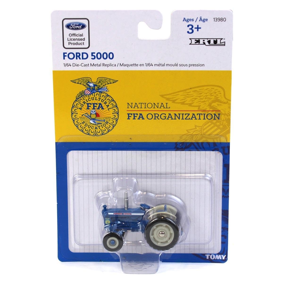 ERTL 1/64-scale Ford 5000 tractor with rubber wheels for realistic feel.