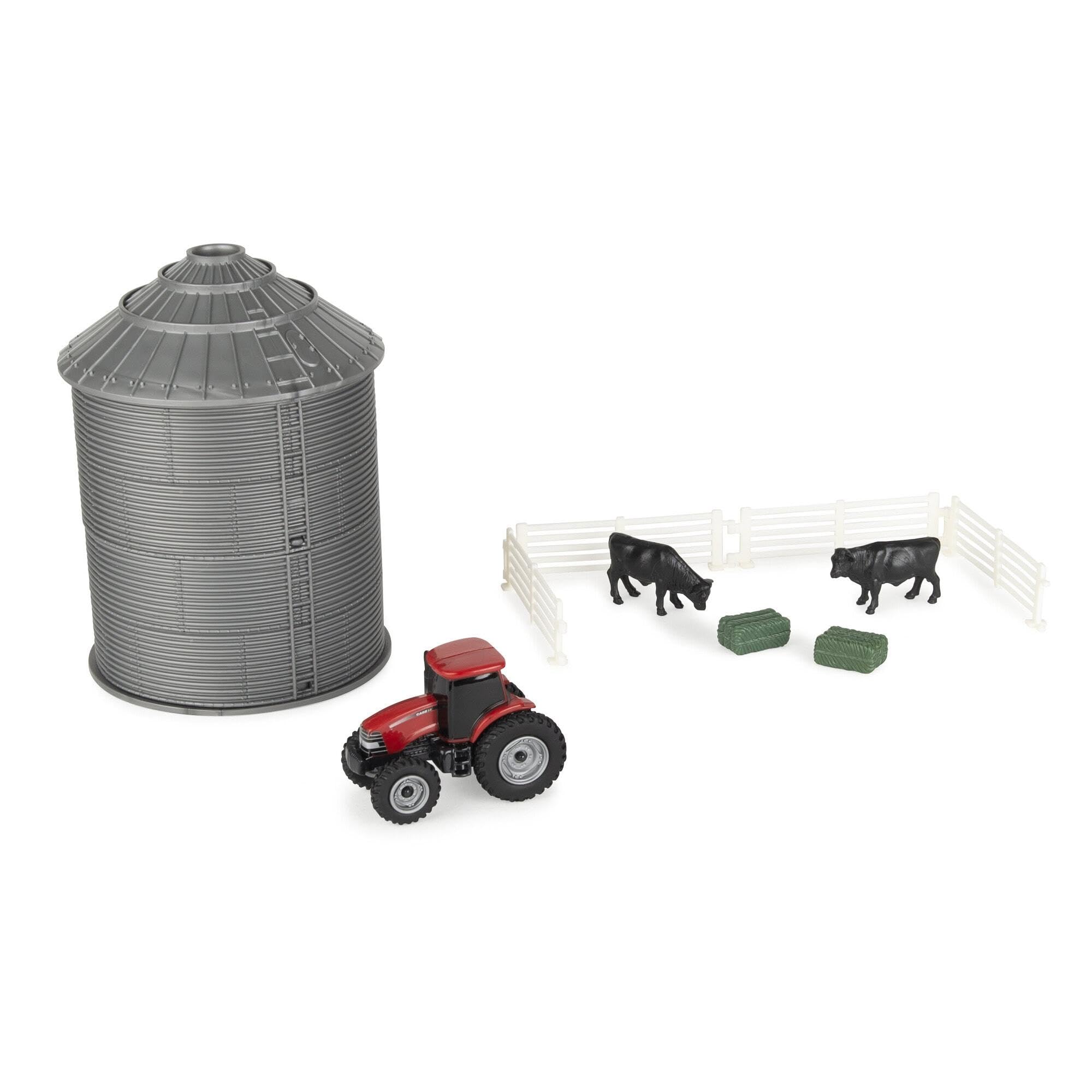 ERTL Case IH grain bin set with tractor, ideal for imaginative farm play