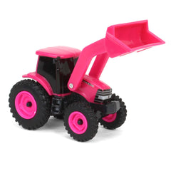 ERTL Case IH pink tractor with loader focuses on movable bucket for interactive pretend tasks