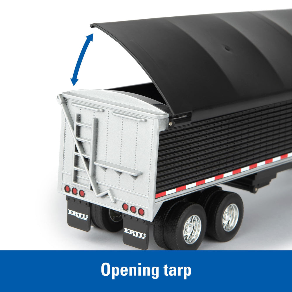 ERTL grain trailer tarp opened for easy loading and unloading