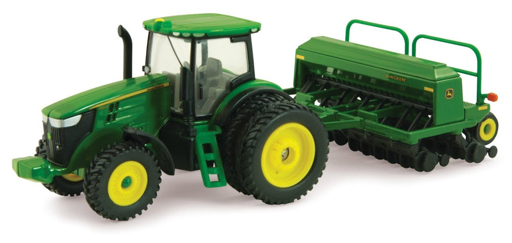 ERTL John Deere 7215R tractor with 1590 grain drill replica for imaginative play and display.