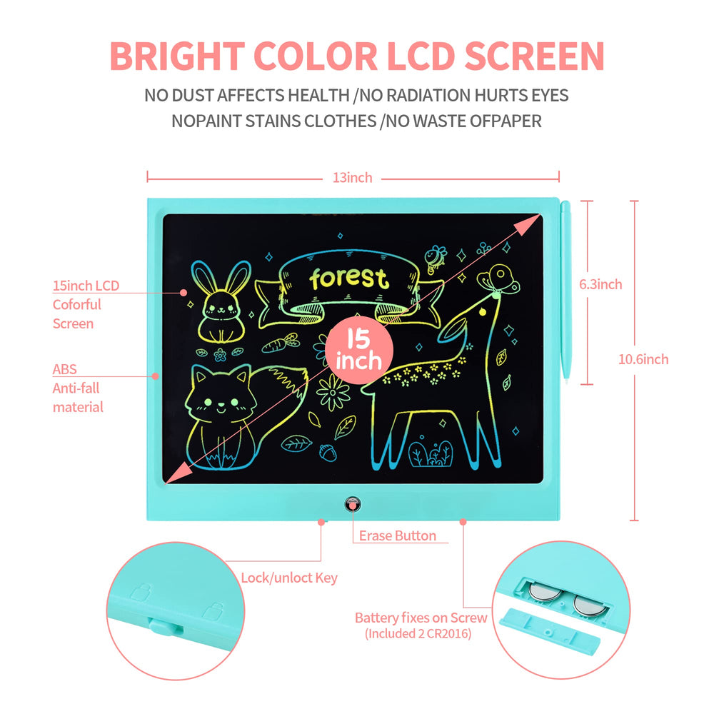 ERUW 15-inch color LCD screen bright and kid-friendly for young artists