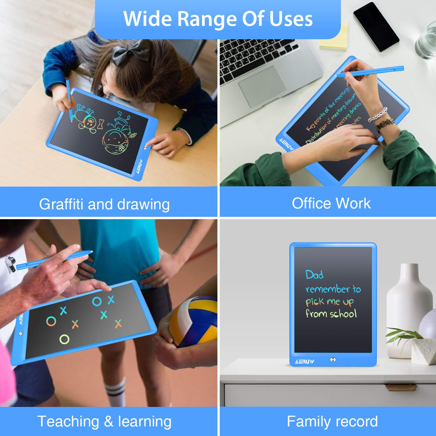 ERUW blue desk companion helps draft reminders and tasks.