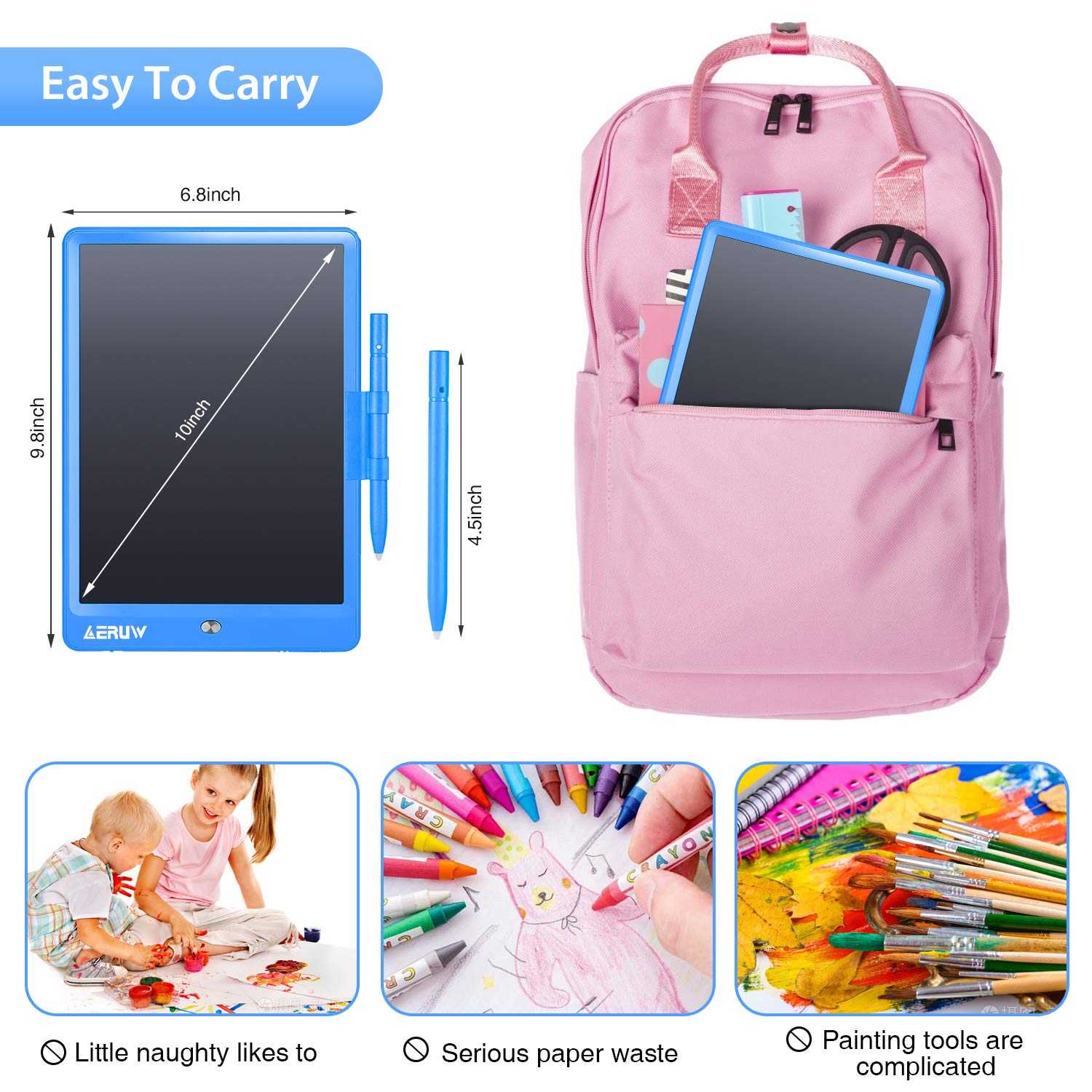 ERUW blue writing tablet used as home office memo board.