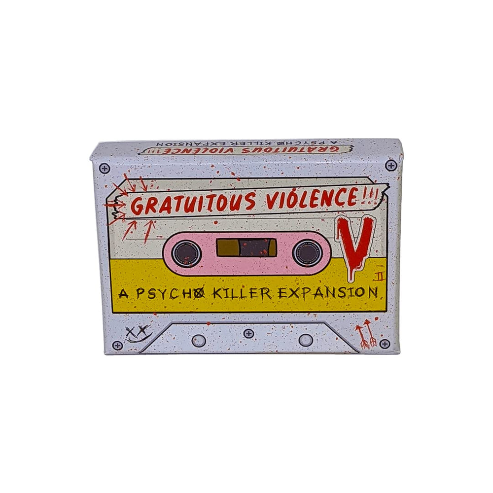 Escape Tabletop Games Psycho Killer: Gratuitous Violence box cover evokes retro slasher vibes for party nights
