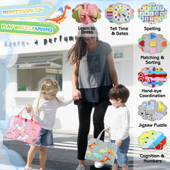 Esjay busy board letter and number threading page supports early literacy and counting.