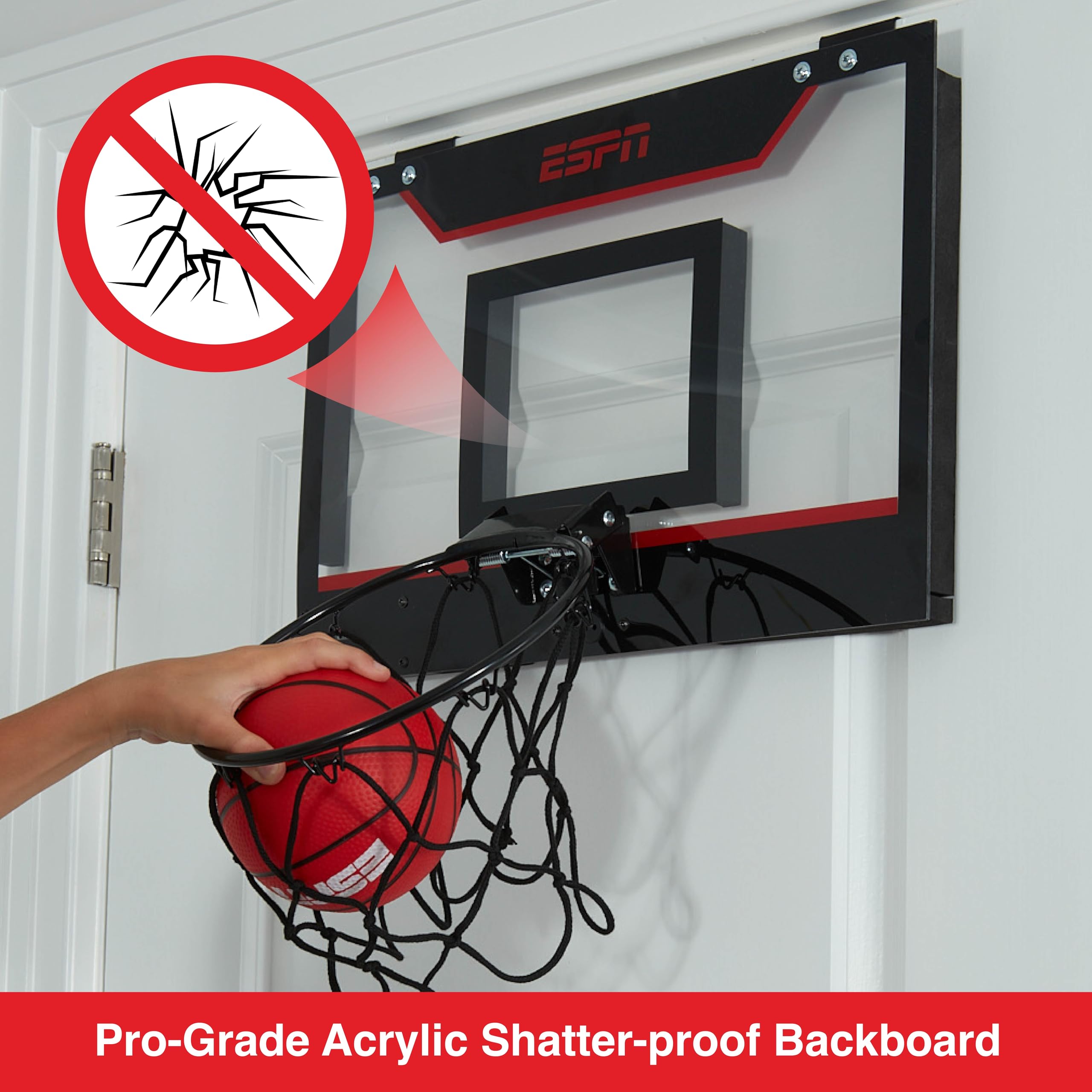 ESPN foldable breakaway rim supports safe, door-friendly play