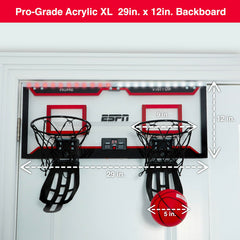 Illuminated backboard with visible scoring enhances arcade-style action.