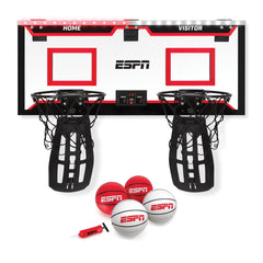 ESPN mini basketball hoop over-door backboard ready for two-player play.