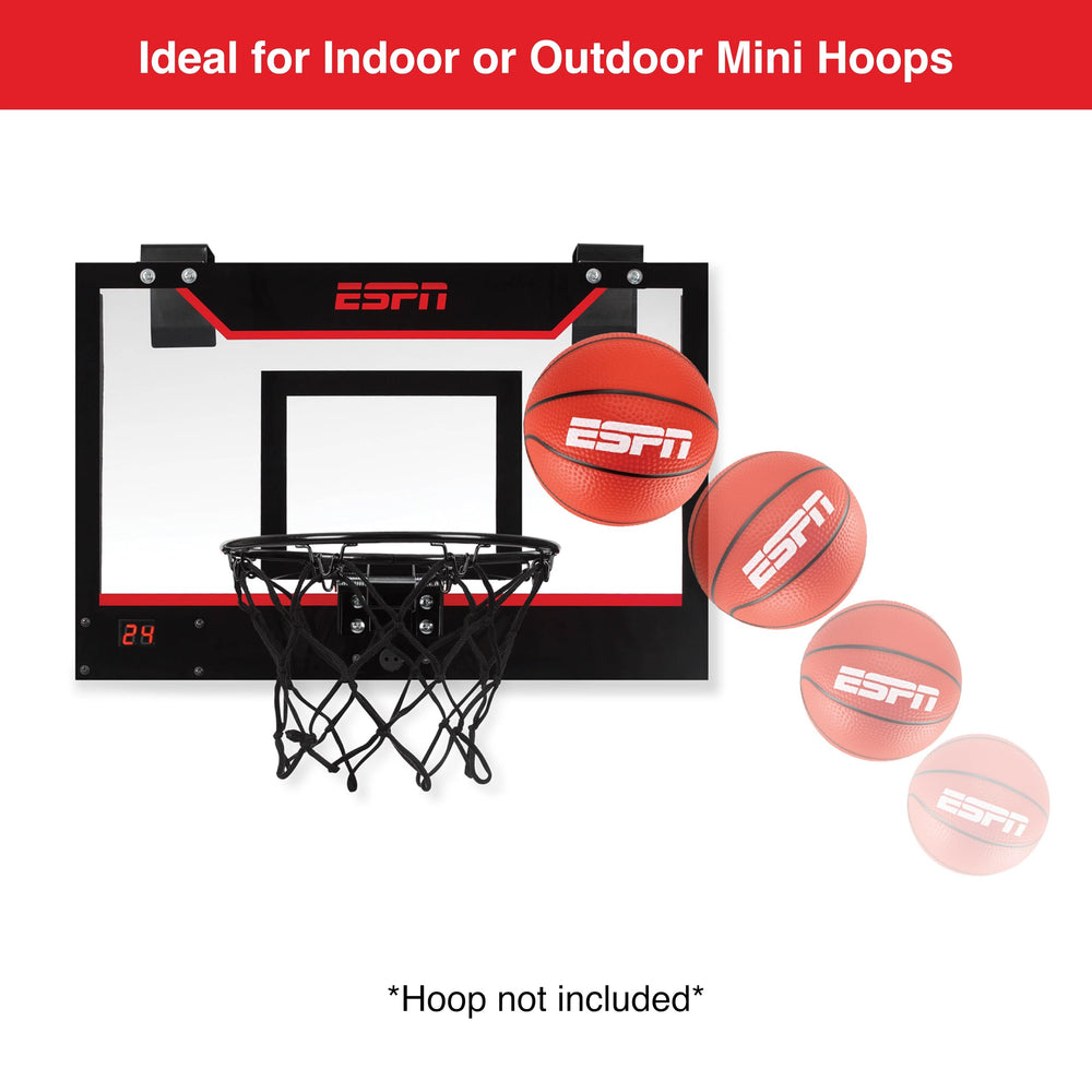 Kids practicing with ESPN mini basketballs indoors