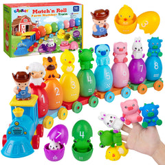 ESPRAY farm train eggs with bright colors support early color recognition and counting.