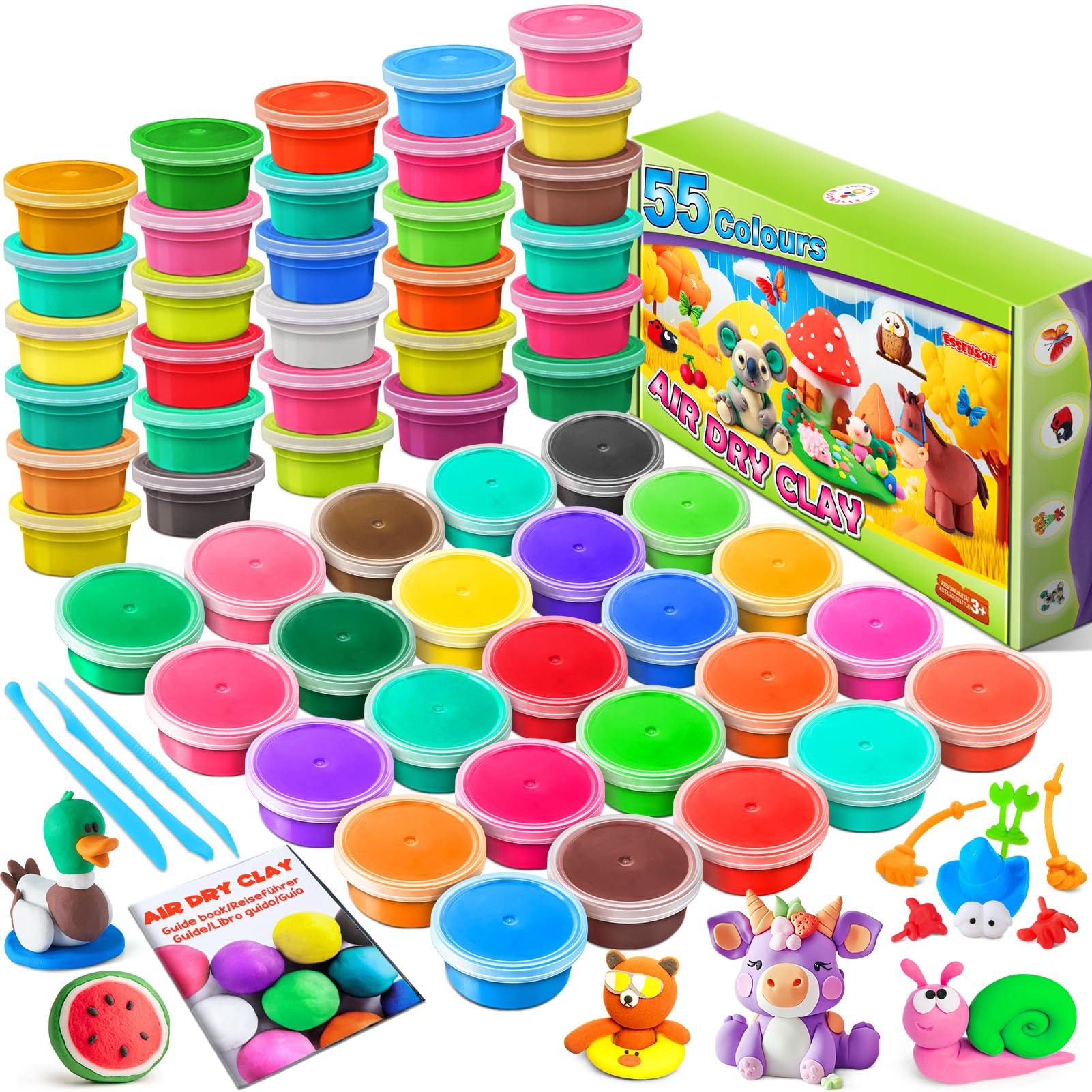 ESSENSON modeling clay kit with 55 colors for creative projects.