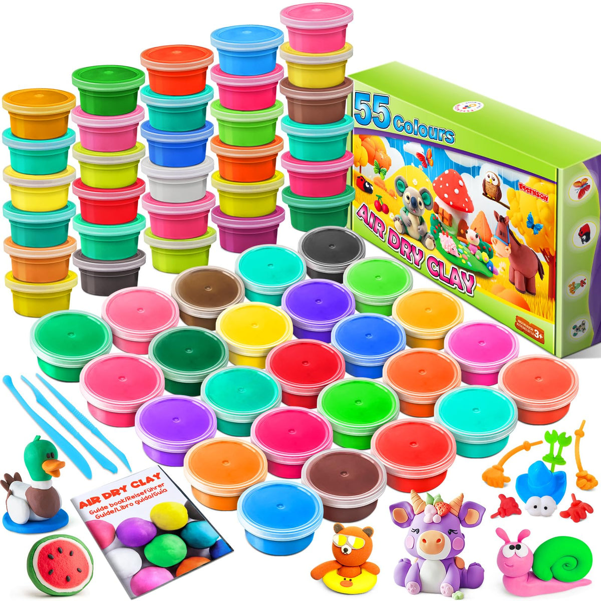 ESSENSON modeling clay kit with 55 colors for creative projects.