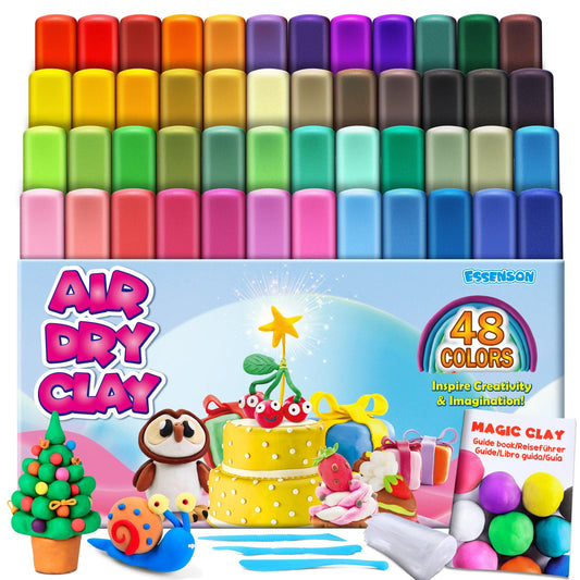 ESSENSON Magic Clay 48 colors set with color swatches, great for imaginative play and color mixing.