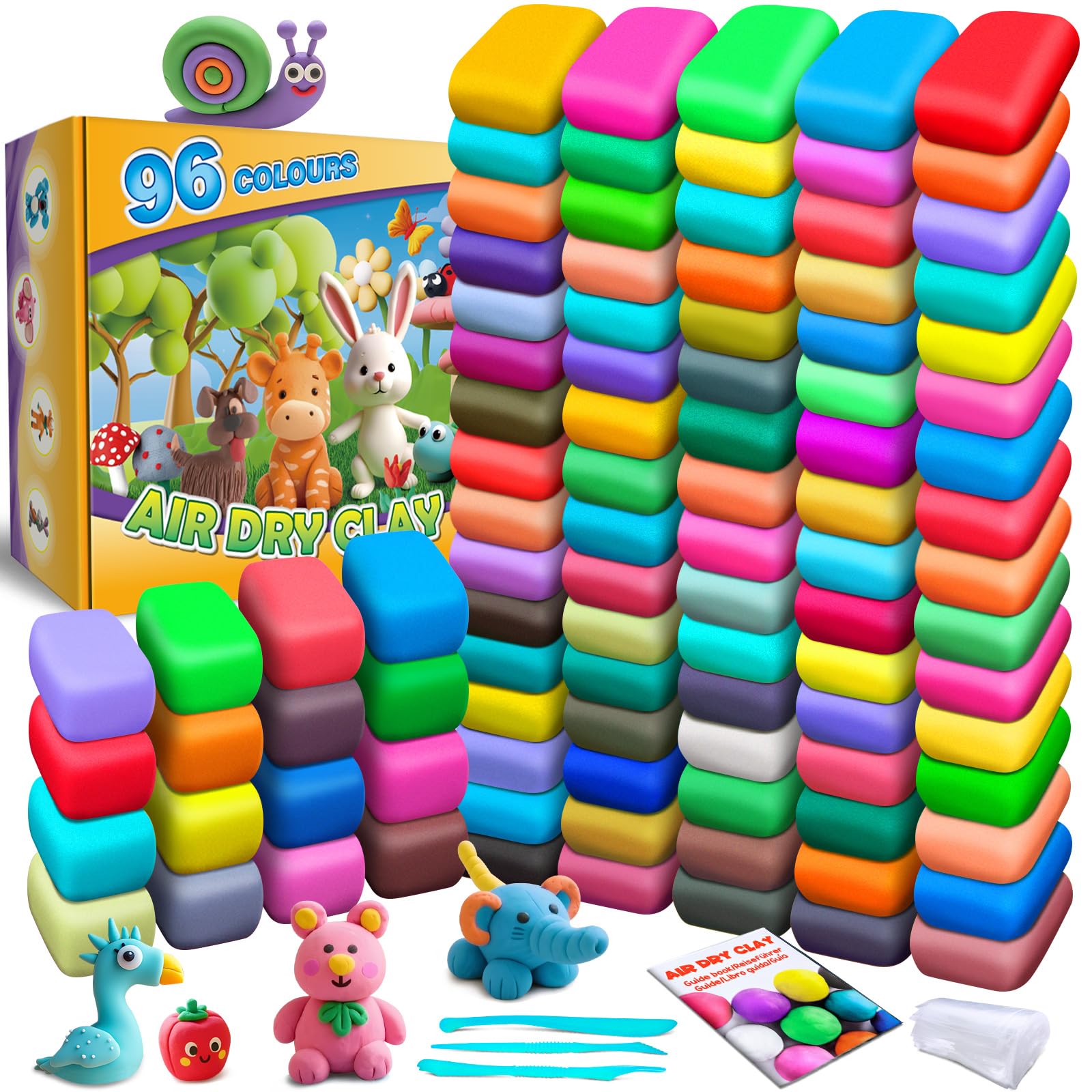 ESSENSON Magic Clay color palette close-up shows 96 vibrant colors for creative projects.
