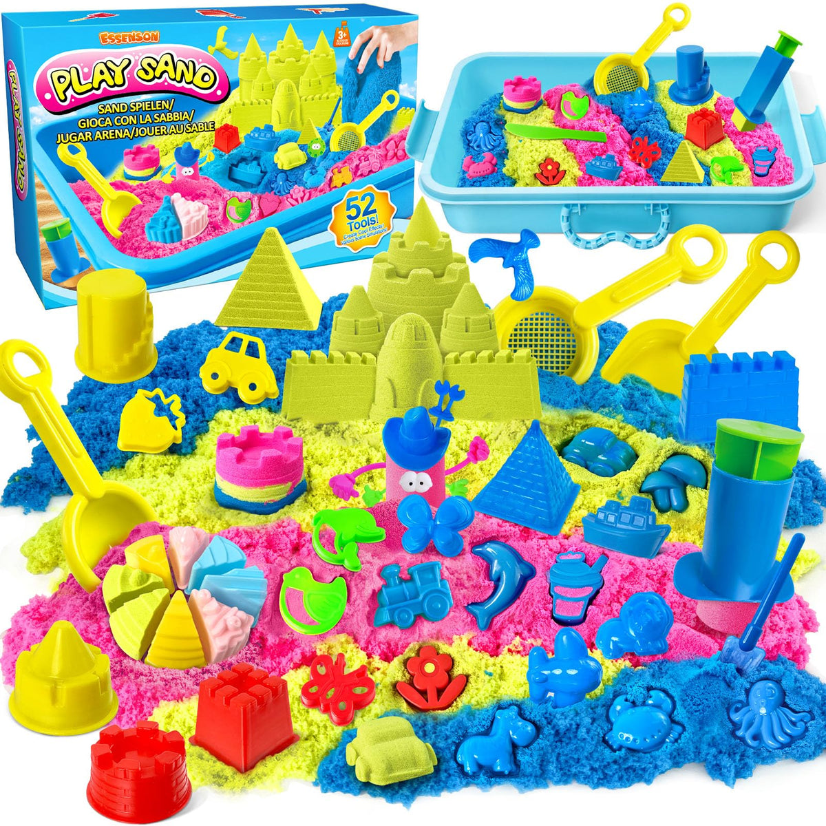 ESSENSON Sensory Bin with 3lbs magical sand for creative play and motor skill development.