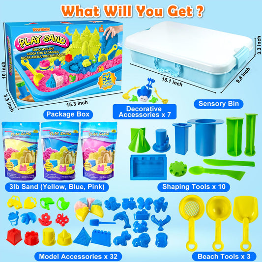 ESSENSON sensory bin with bright beach tools sparks imaginative play and storytelling.