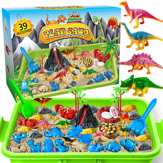 Essenson Sensory Bin with dinosaur molds for imaginative play and fine motor practice.