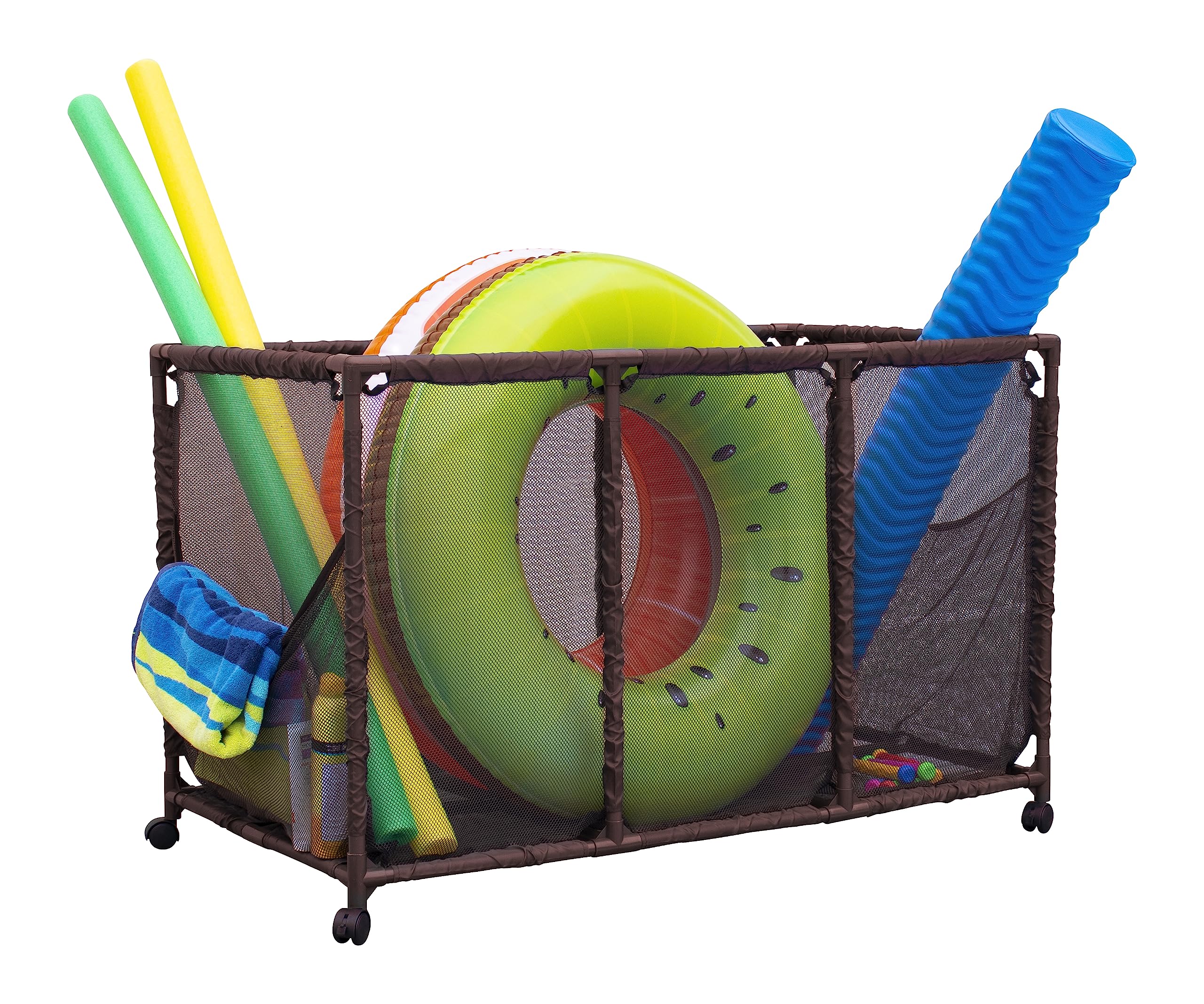 Essentially Yours Pool Noodles Holder in full view showing organized deck storage.
