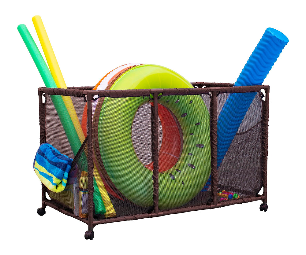 Essentially Yours Pool Noodles Holder in full view showing organized deck storage.