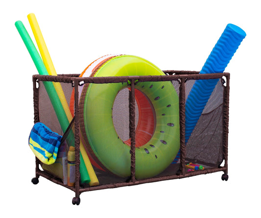 Essentially Yours Pool Noodles Holder in full view showing organized deck storage.